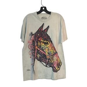 The Mountain Blue Horse Head Graphic T-Shirt M 2014 100% Cotton Dean Russo Art